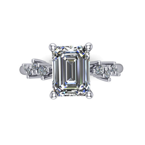 Georgia emerald-cut classic engagement ring in Platinum, top-down view showing the emerald-cut center diamond and side clusters from above