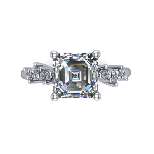 Georgia square emerald-cut classic engagement ring in 14K White Gold, top-down view showing the square emerald-cut center diamond and side clusters from above