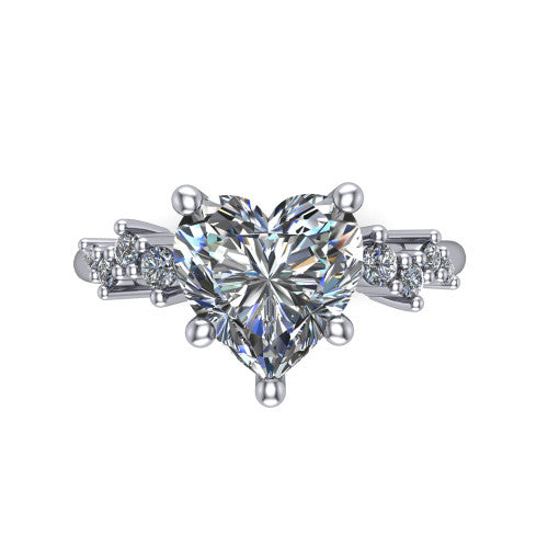 Georgia heart classic engagement ring in 18K White Gold, top-down view showing the heart center diamond and side clusters from above