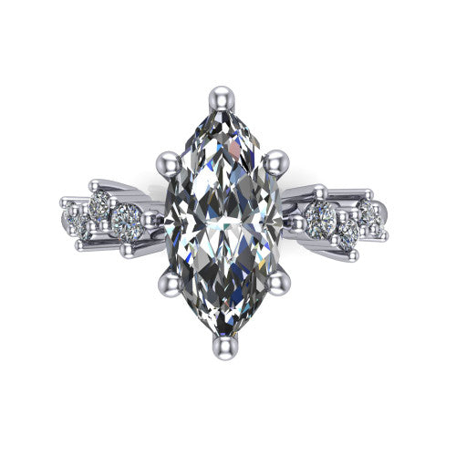 Georgia marquise classic engagement ring in 18K White Gold, top-down view showing the marquise center diamond and side clusters from above