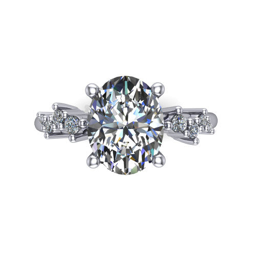 Georgia oval classic engagement ring in Platinum, top-down view showing the oval center diamond and side clusters from above
