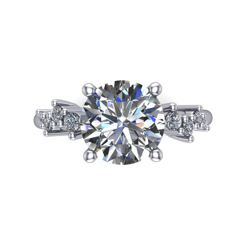Georgia round classic engagement ring in 18K White Gold, top-down view showing the round center diamond and side clusters from above