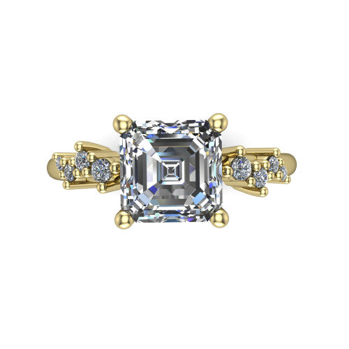 Georgia square emerald-cut classic engagement ring in 18K Yellow Gold, top-down view showing the square emerald-cut center diamond and side clusters from above