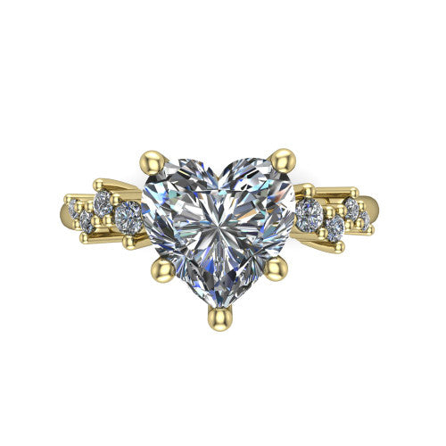 Georgia heart classic engagement ring in 18K Yellow Gold, top-down view showing the heart center diamond and side clusters from above