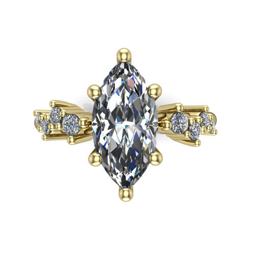 Georgia marquise classic engagement ring in 18K Yellow Gold, top-down view showing the marquise center diamond and side clusters from above