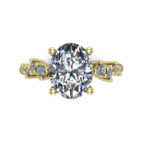 Georgia oval classic engagement ring in 14K Yellow Gold, top-down view showing the oval center diamond and side clusters from above