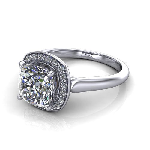 Wren Cushion Shape Halo Engagement Ring in 18K White Gold