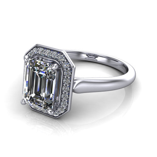 Wren Emerald Shape Halo Engagement Ring in Platinum