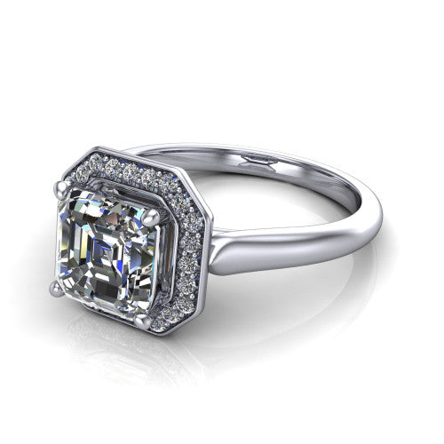 Wren Square Emerald Shape Halo Engagement Ring in Platinum
