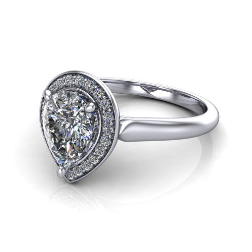 Wren Pear Shape Halo Engagement Ring in 14K White Gold