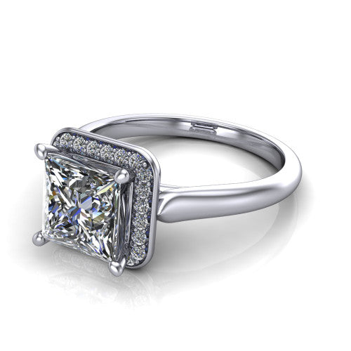 Wren Princess Shape Halo Engagement Ring in 18K White Gold
