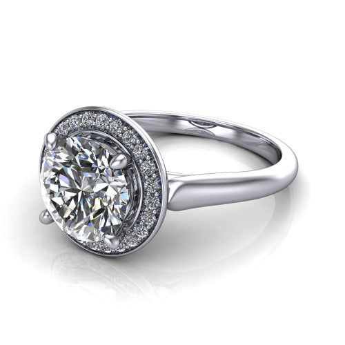 Wren Round Shape Halo Engagement Ring in 18K White Gold