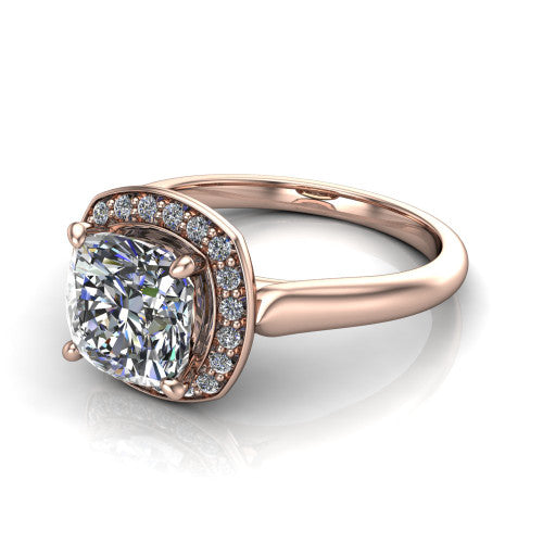 Wren Cushion Shape Halo Engagement Ring in 14K Rose Gold