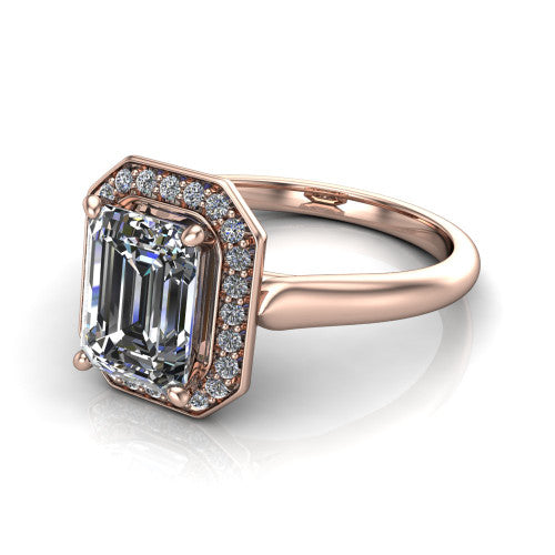 Wren Emerald Shape Halo Engagement Ring in 14K Rose Gold