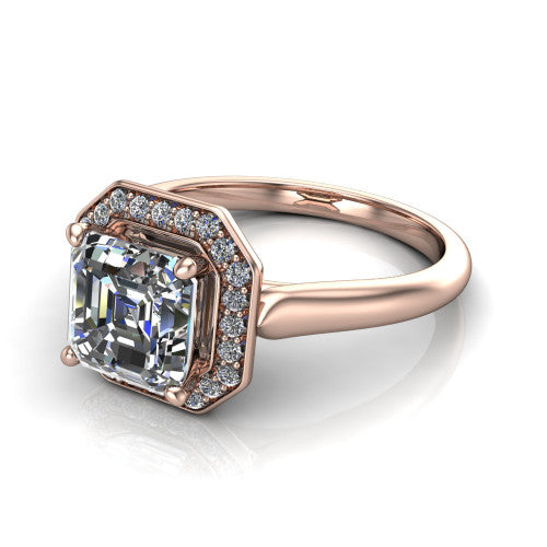 Wren Square Emerald Shape Halo Engagement Ring in 18K Rose Gold