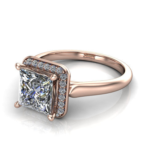 Wren Princess Shape Halo Engagement Ring in 18K Rose Gold