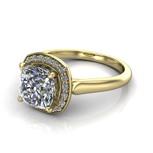 Wren Cushion Shape Halo Engagement Ring in 18K Yellow Gold
