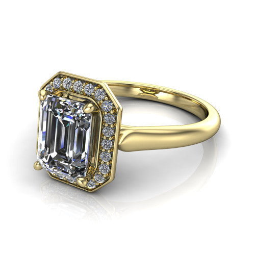 Wren Emerald Shape Halo Engagement Ring in 14K Yellow Gold