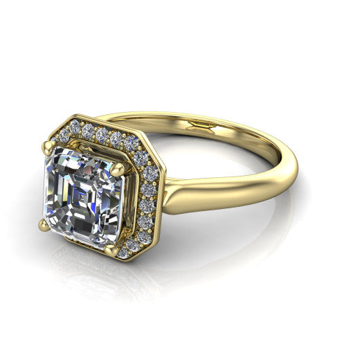 Wren Square Emerald Shape Halo Engagement Ring in 14K Yellow Gold