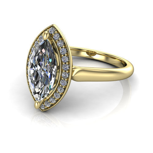 Wren Marquise Shape Halo Engagement Ring in 18K Yellow Gold