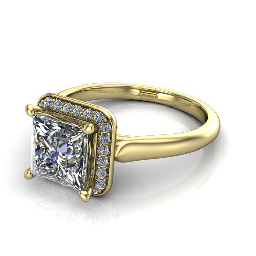 Wren Princess Shape Halo Engagement Ring in 18K Yellow Gold