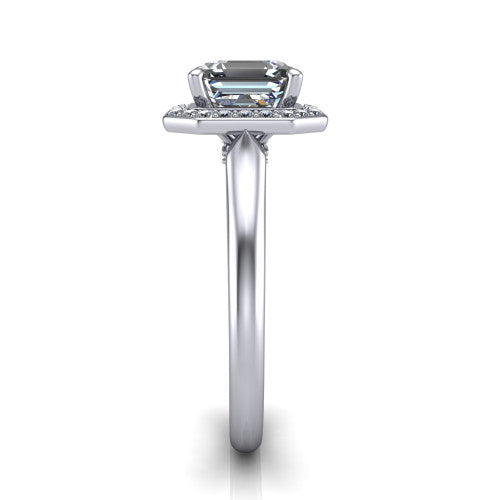 Wren Square Emerald Shape Halo Engagement Ring in 14K White Gold