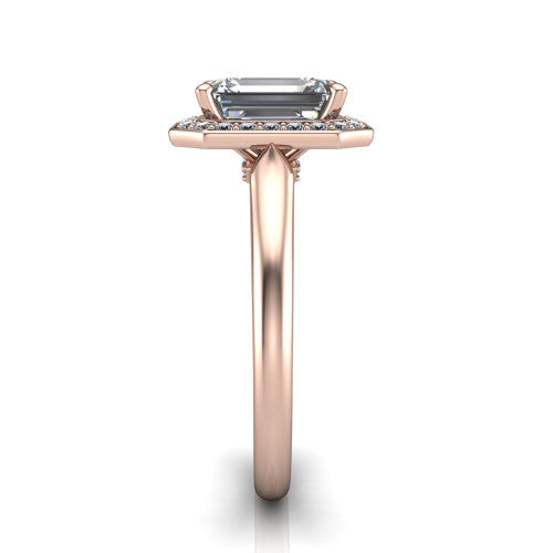 Wren Emerald Shape Halo Engagement Ring in 18K Rose Gold