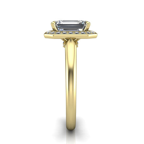 Wren Emerald Shape Halo Engagement Ring in 18K Yellow Gold