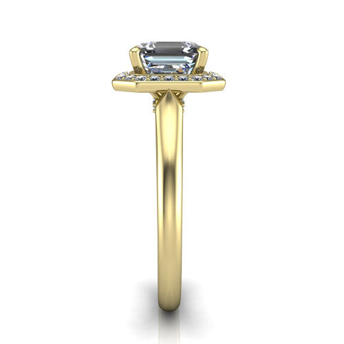 Wren Square Emerald Shape Halo Engagement Ring in 14K Yellow Gold