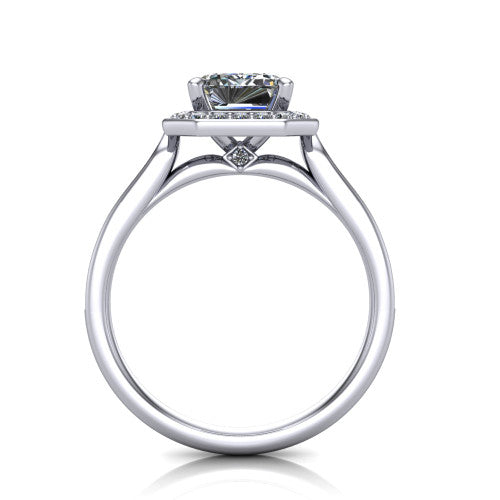 Wren Emerald Shape Halo Engagement Ring in 18K White Gold