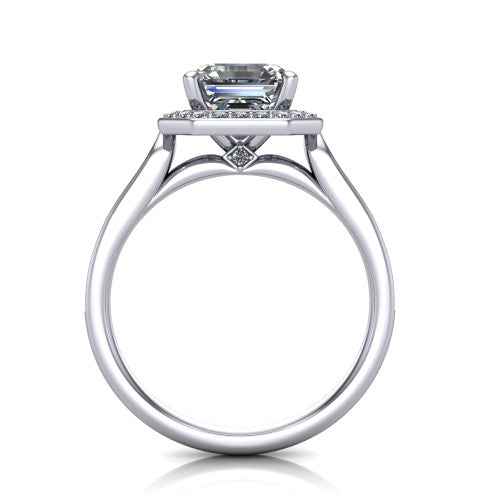 Wren Square Emerald Shape Halo Engagement Ring in Platinum