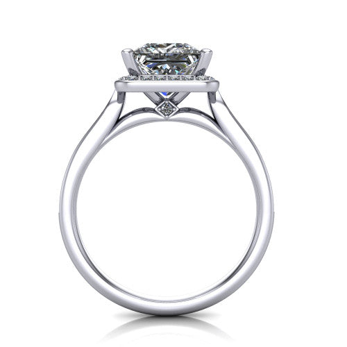 Wren Princess Shape Halo Engagement Ring in 14K White Gold
