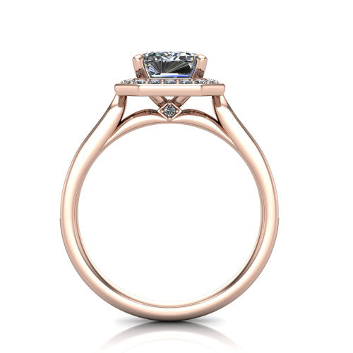 Wren Emerald Shape Halo Engagement Ring in 14K Rose Gold