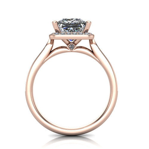 Wren Princess Shape Halo Engagement Ring in 14K Rose Gold