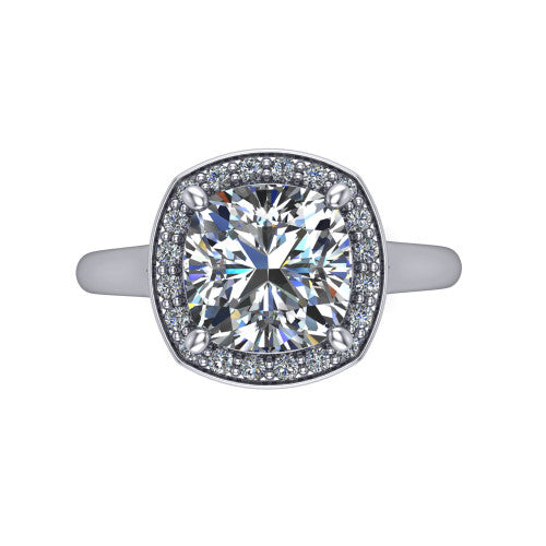 Wren Cushion Shape Halo Engagement Ring in 18K White Gold