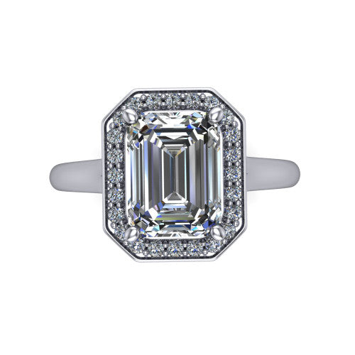 Wren Emerald Shape Halo Engagement Ring in Platinum