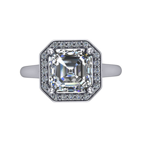 Wren Square Emerald Shape Halo Engagement Ring in 18K White Gold