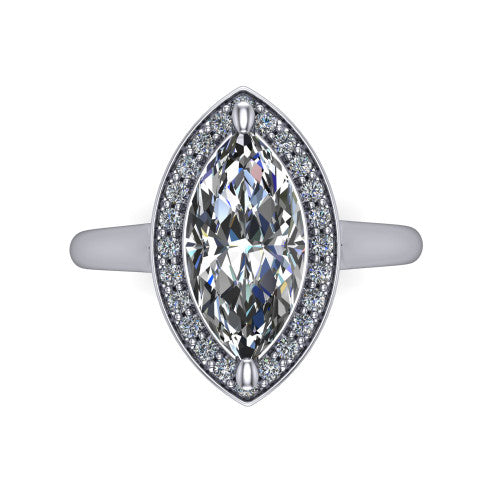 Wren Marquise Shape Halo Engagement Ring in 18K White Gold
