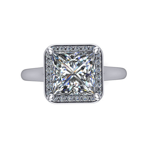 Wren Princess Shape Halo Engagement Ring in 18K White Gold
