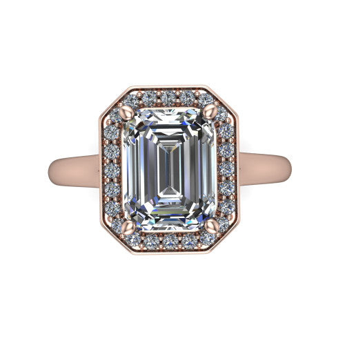 Wren Emerald Shape Halo Engagement Ring in 14K Rose Gold