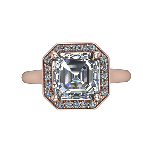 Wren Square Emerald Shape Halo Engagement Ring in 14K Rose Gold