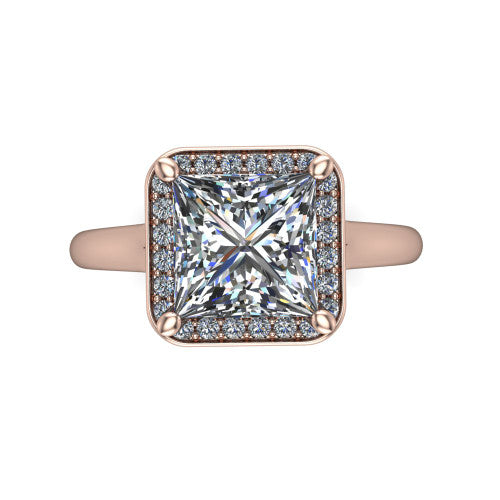 Wren Princess Shape Halo Engagement Ring in 14K Rose Gold