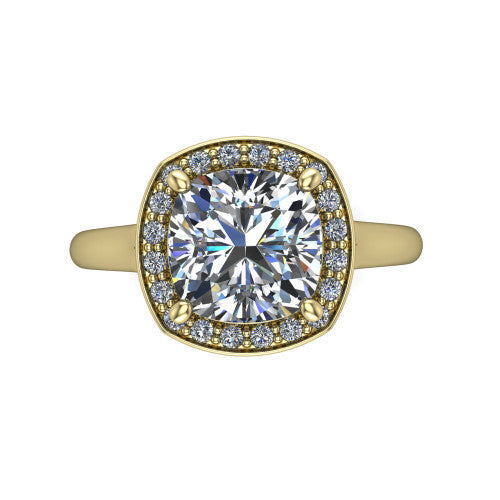 Wren Cushion Shape Halo Engagement Ring in 18K Yellow Gold