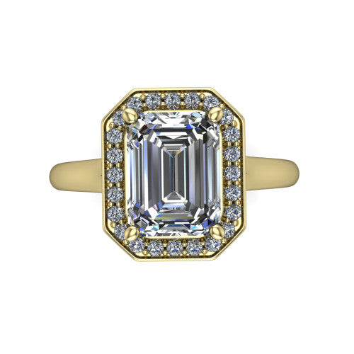 Wren Emerald Shape Halo Engagement Ring in 18K Yellow Gold
