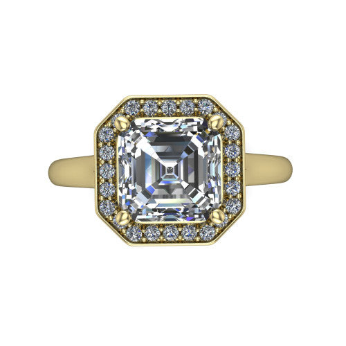 Wren Square Emerald Shape Halo Engagement Ring in 18K Yellow Gold