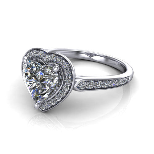 heart diamond halo ring, 14k white gold