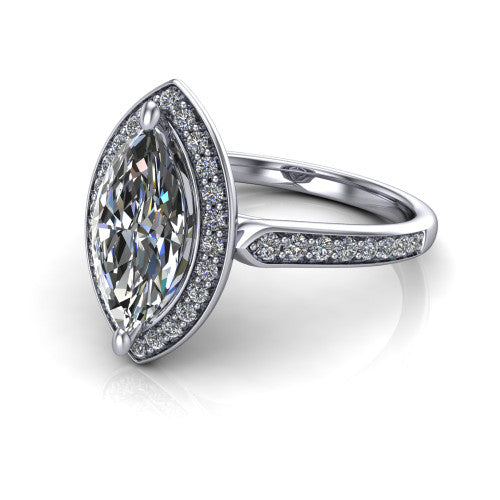 marquise diamond halo ring, platinum