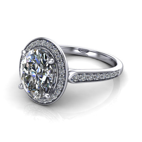 oval diamond halo ring, platinum