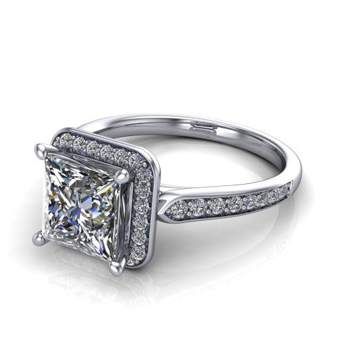 princess diamond halo ring, 14k white gold