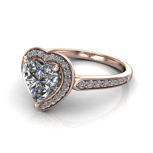 heart diamond halo ring, 14k rose gold